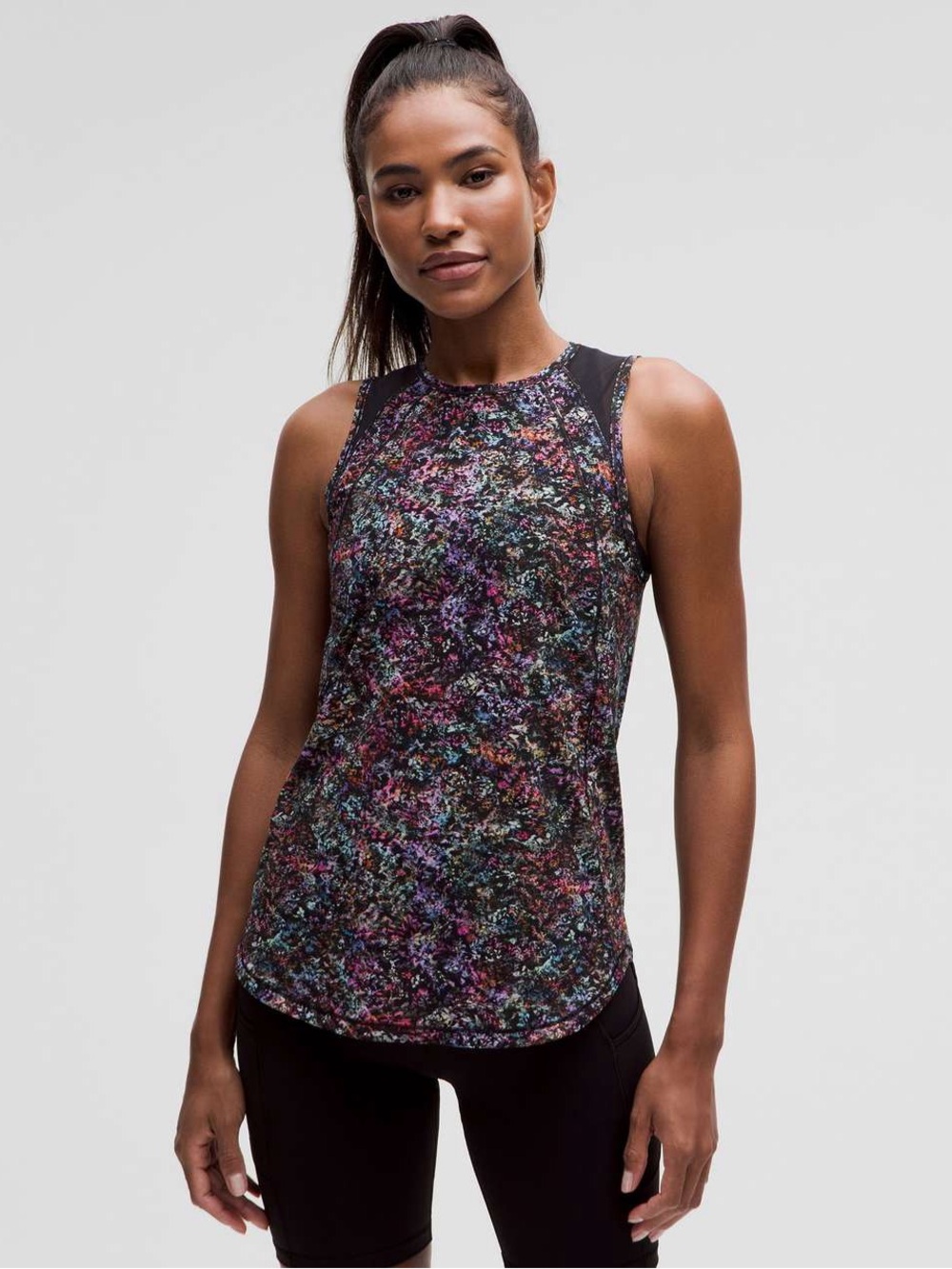 Lululemon Sculpt Tank Top Back Vent Floral Spray Multi Black Run Yoga